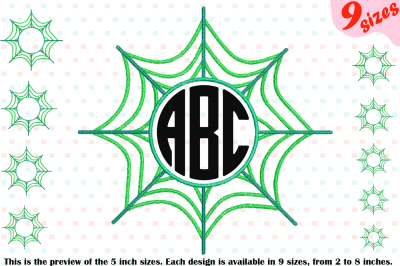 Spider Web Circle Embroidery Design Outline Frame Halloween 208b 