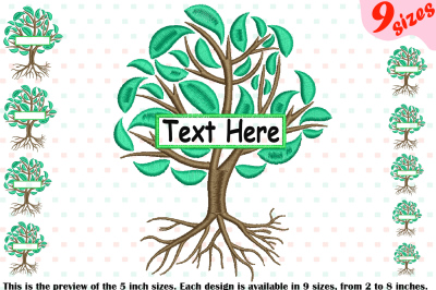 Family Tree Split Embroidery Design Frame Deep Roots Branches 209b