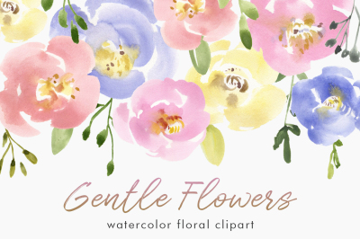 Gentle Watercolor Pastel Flowers Collection