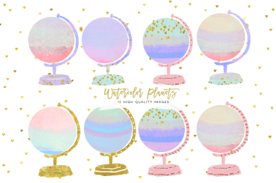 Gold globe clip art, Pastel watercolor globe Clip Art, Watercolor Wand