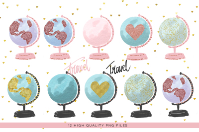 Watercolor Globe Clipart&2C; Globe Clipart&2C; Travel Clipart&2C; Watercolor Pl