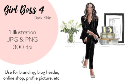 Watercolor Fashion Clipart - Girl Boss 4 - Dark Skin