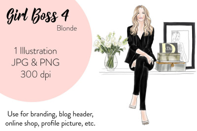 Watercolor Fashion Clipart - Girl Boss 4 - Blonde