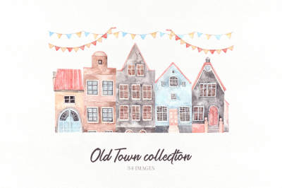 Old town watercolor set