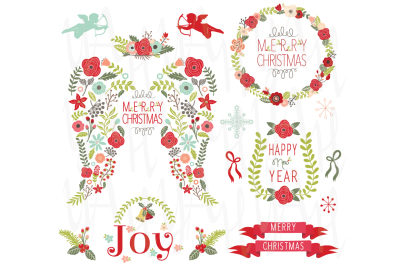 Floral Angel Wing Christmas Elements 