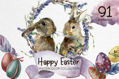 Happy Easter. Watercolor bundle