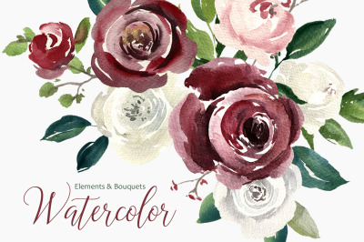 Vintage Watercolor Roses Flowers PNG
