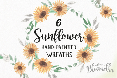 Sunflower Wreaths Flower Garlands Yellow Clipart Wedding Watercolor 