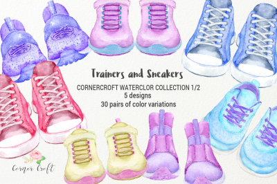 Watercolor trainers and sneakers collection