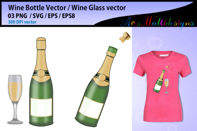 Wine bottle svg vector &2F; wine glass svg vector cut file &2F; champagne