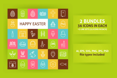 Happy Easter Line Art Icons