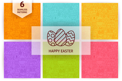 Happy Easter Line Seamless Patterns
