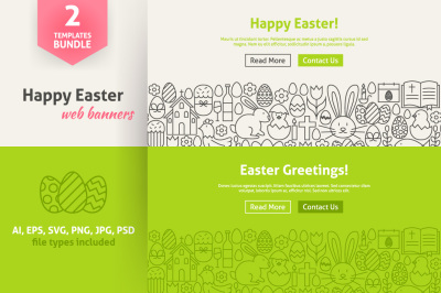 Happy Easter Line Art Web Banners