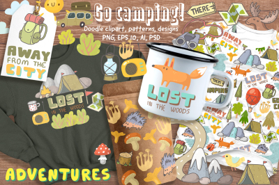 Camping clipart, patterns, designs
