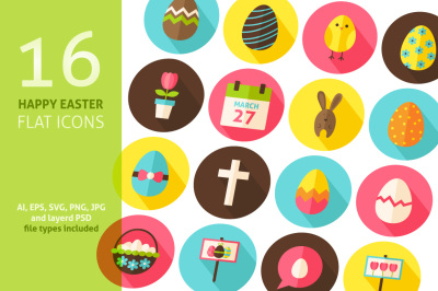 Happy Easter Vector Flat Icons