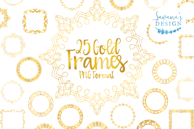 Gold Frames, Elegant Borders, Ornamental Frames, Design Assets, PNG