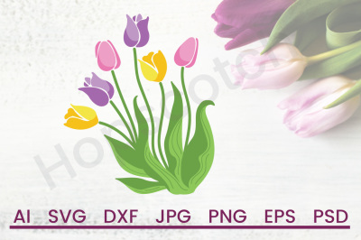 Tulips SVG, Flowers SVG, Spring SVG, DXF File, Cuttable 