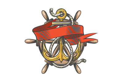 Anchor with ribbon and steering wheel Emblem