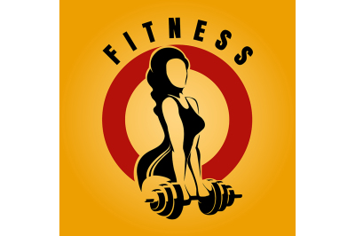 Woman with barbell fitness Emblem