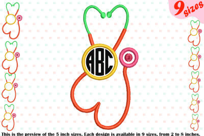 Circle Stethoscope Heart Embroidery Design Nurse frame doctor 211b