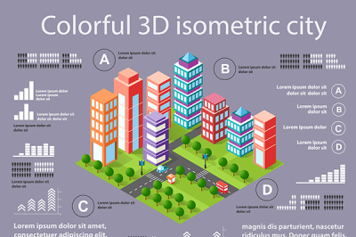 City isometric colorful 3D infographics