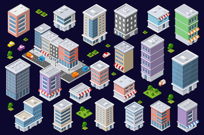 Colorful 3D isometric city of houses