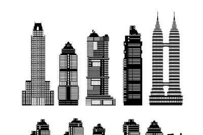 Modern city skyscrapers set silhouette