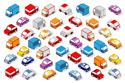 Colorful 3D isometric set of cars