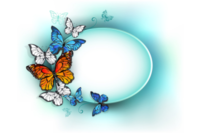 Oval Banner with Summer Butterflies