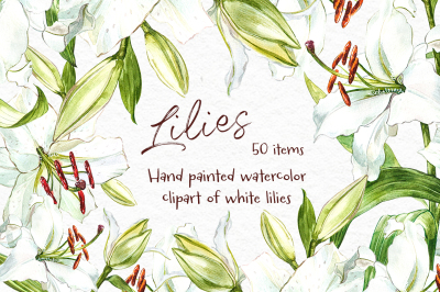 White Lilies watercolor clipart