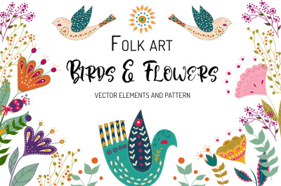 Birds & Flowers. Folk art.
