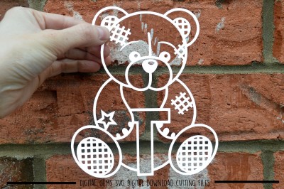 Teddy bear letter T paper cut SVG / DXF / EPS Files