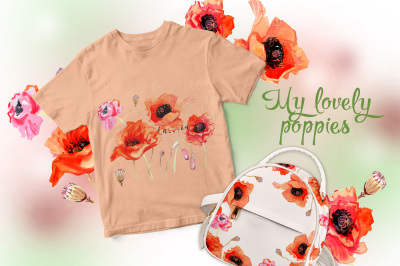 My lovely poppies PNG watercolor set