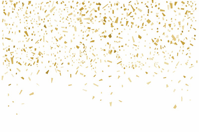 Golden confetti on white background