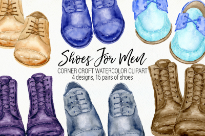 Watercolor Clipart Shoes for Men