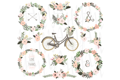 Vintage Floral Wreaths Bicycles 
