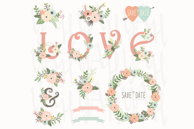 Vintage Floral Love Wedding Elements