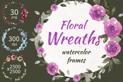 30 Watercolor Floral Wreaths