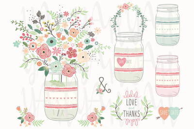 Vintage Flower Mason Jar Elements