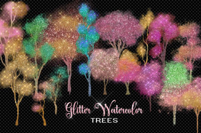 Glitter Watercolor Trees