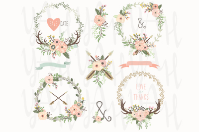 Tribal Antlers Floral Wreath Collection