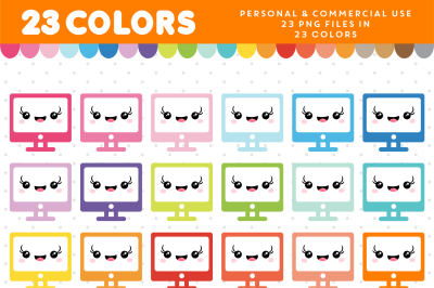 Computer monitor clipart in kawaii design&2C; Kawaii clipart&2C; CL-933