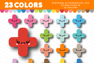 Cross kawaii clipart in 23 colors, CL-999