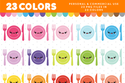 Dinner kawaii clipart in 23 colors, CL-949