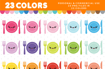 Dinner kawaii clipart in 23 colors&2C; CL-949