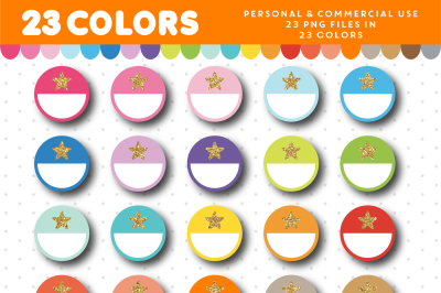 Half circle with glitter star clipart in 23 colors&2C; CL-1685