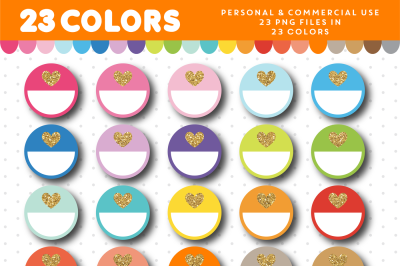 Half circle with glitter heart clipart in 23 colors&2C; CL-1686