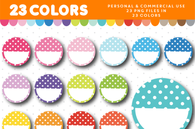 Half circle planner clipart with polka dots&2C; CL-978