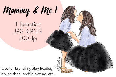 Watercolor Fashion Clipart - Mommy & Me 1