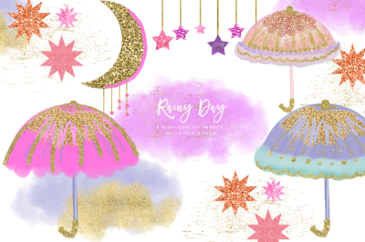  Umbrella clipart, Moon clipart, Gold clip art